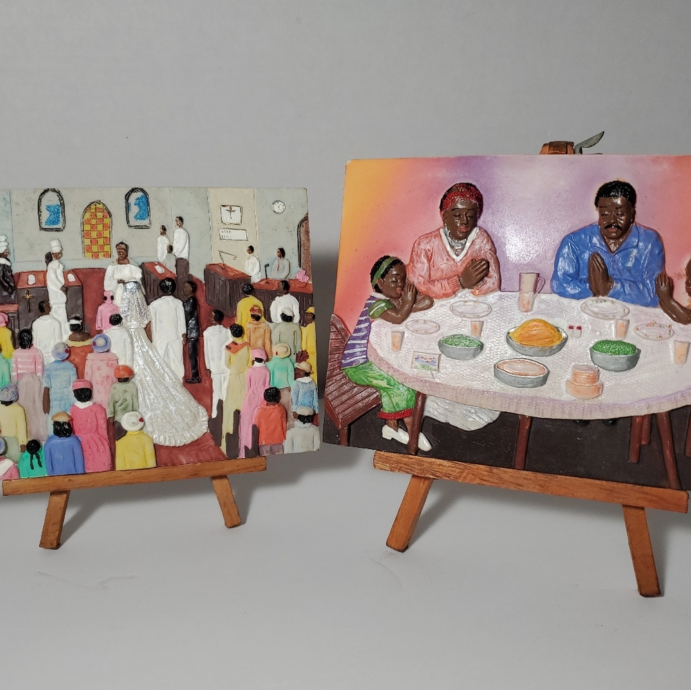 2 Mini Black art Plaques  6 x 4" on 6" easels